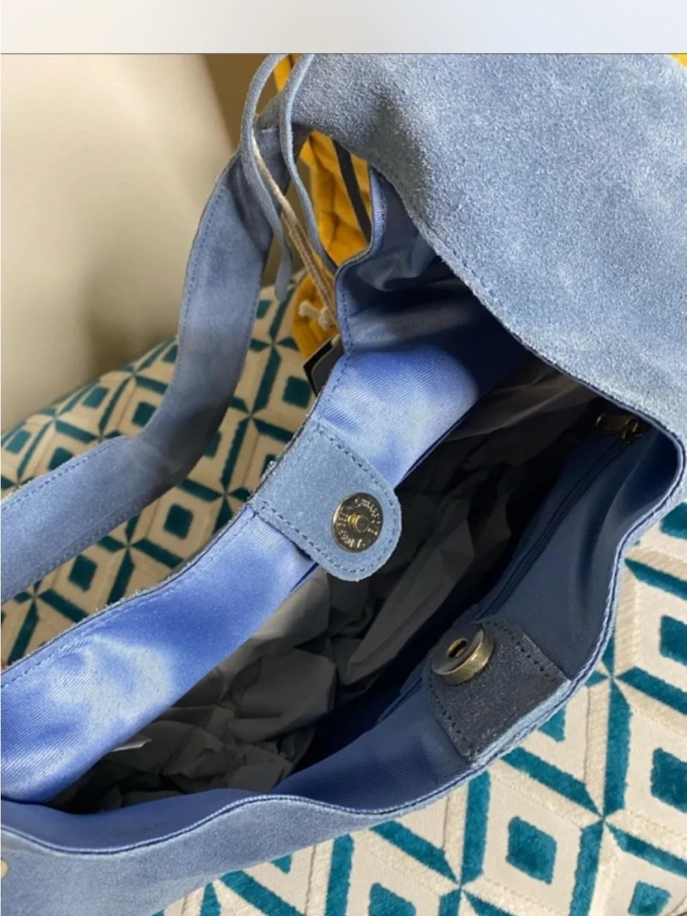 NWT! Haute Hippie Genuine Suede Powder Blue Slouchy Hobo Fringe Bag